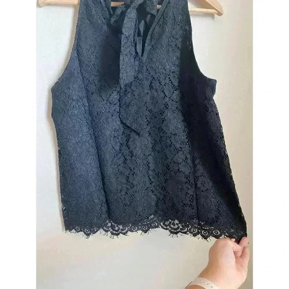 J. Crew Tie-neck‎ Top in Lace Black Size Medium - Picture 13 of 16